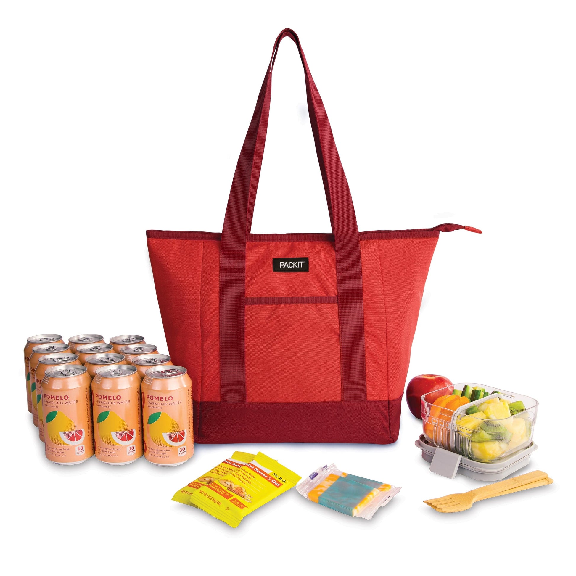 freezable-12-can-tote-cooler-x1 freezable-12-can-tote-cooler-poppy-front-food-combo.jpg